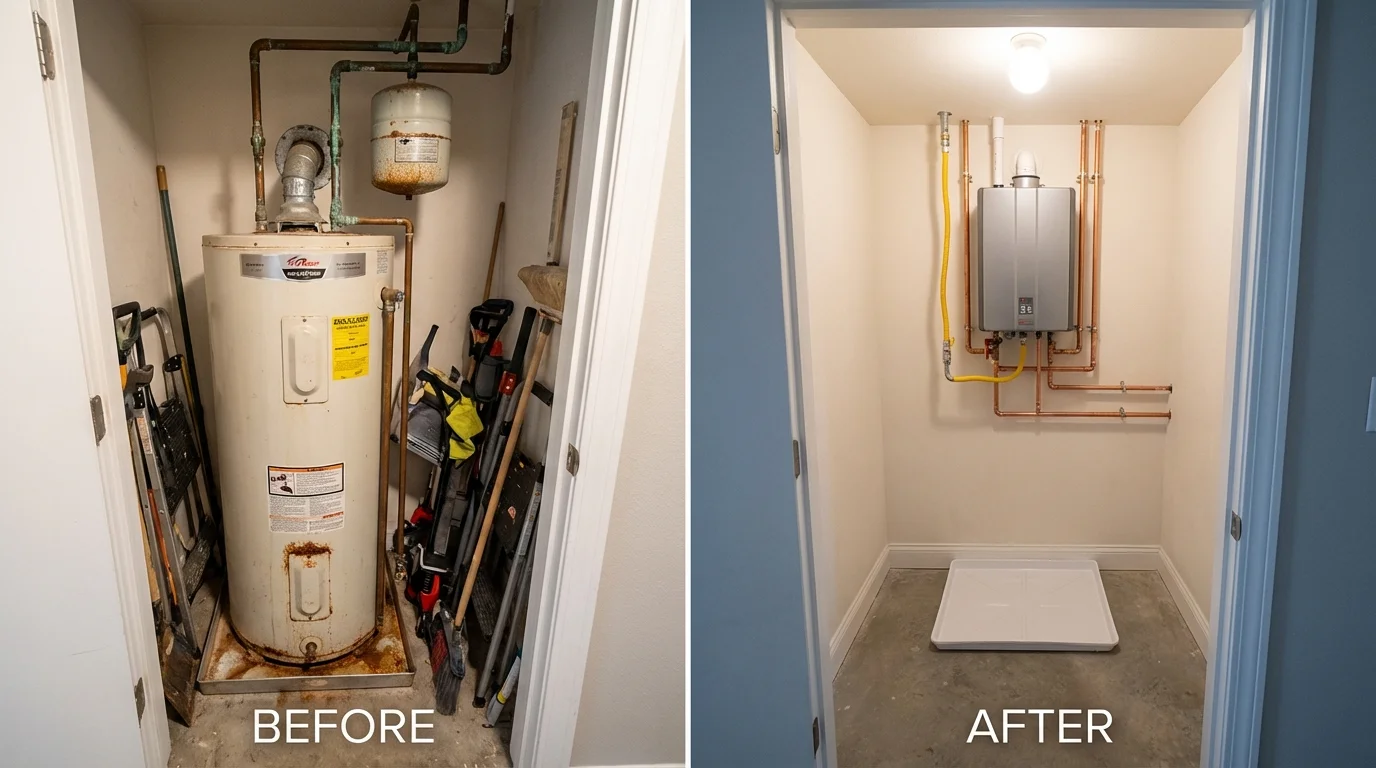 Tank water heater versus wall-mounted tankless unit comparison for Sidney, NE homeowners