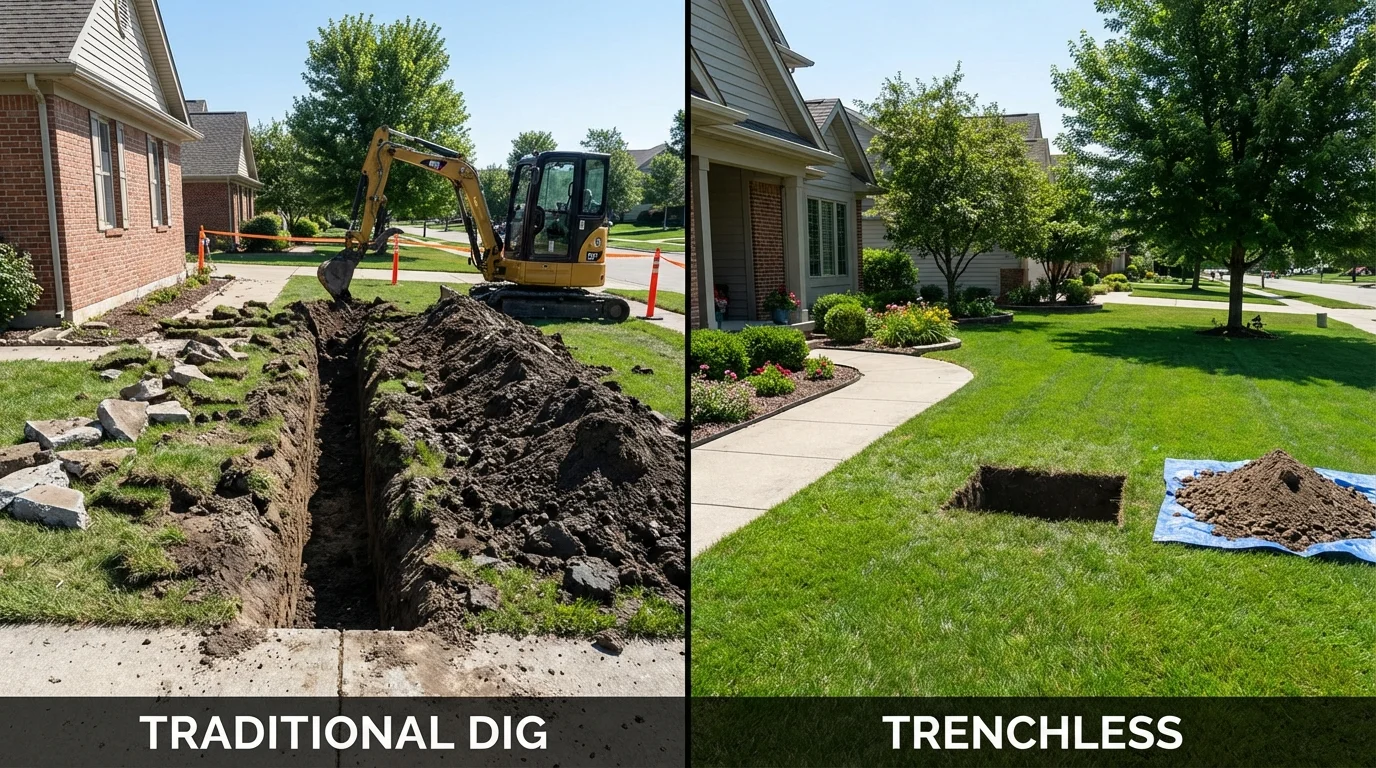 Trenchless sewer repair with minimal yard damage versus traditional excavation in Sidney, NE